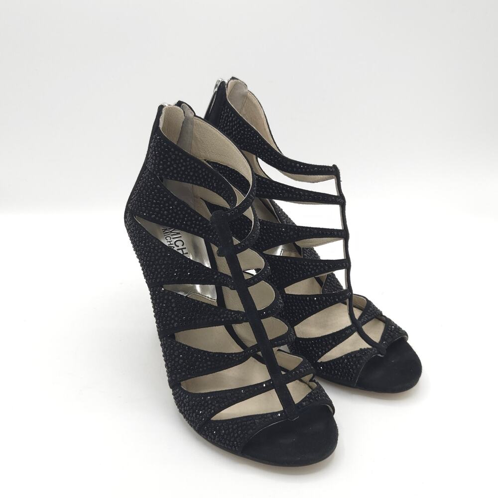 MICHAEL KORS Women's Caged Sparkle Heels Black Tan Zip Up Stiletto Size 6 - Picture 2 of 12